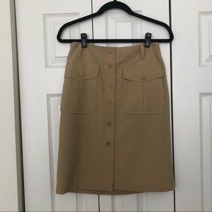 Tan button front knee length skirt